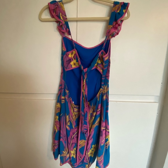 neon floral open back mini dress - Picture 3 of 5